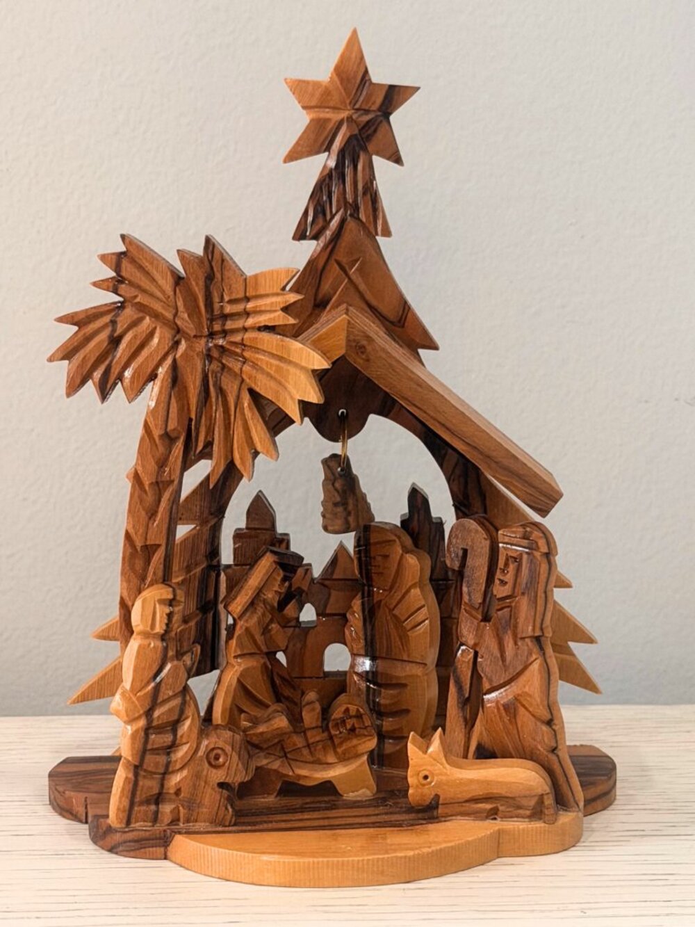 Vintage Olive Wood Nativity Set Handmade Carved in Bethlehem Israel Holy Family